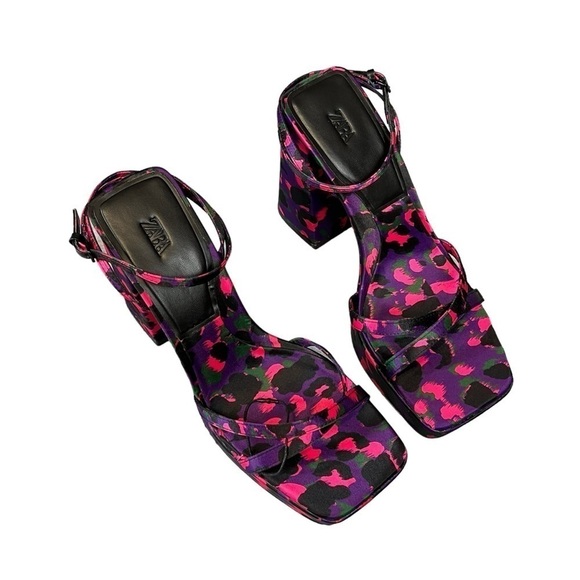 Zara Printed Platform Sandal. Pink Purple Black Size 38 / 7.5 #869 NWOT - Picture 8 of 11